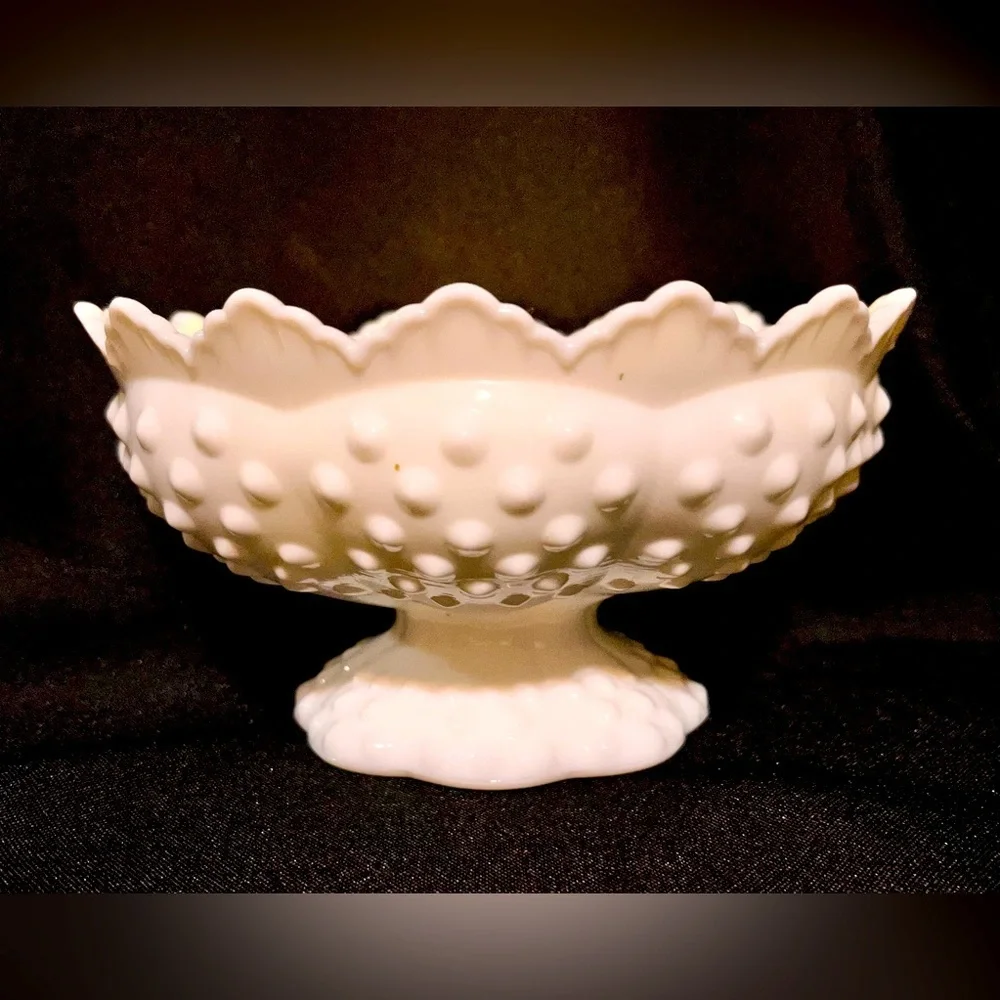 Fenton White Hobnail Milk Glass 6-Candle Holder Centerpiece Bowl Pedestal OG Tag